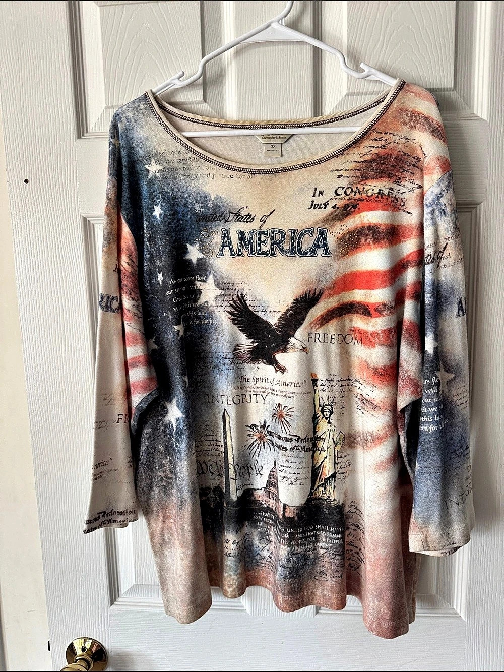 CJ Banks Long Sleeve Graphic Top Blue & Red Size 3X Like New